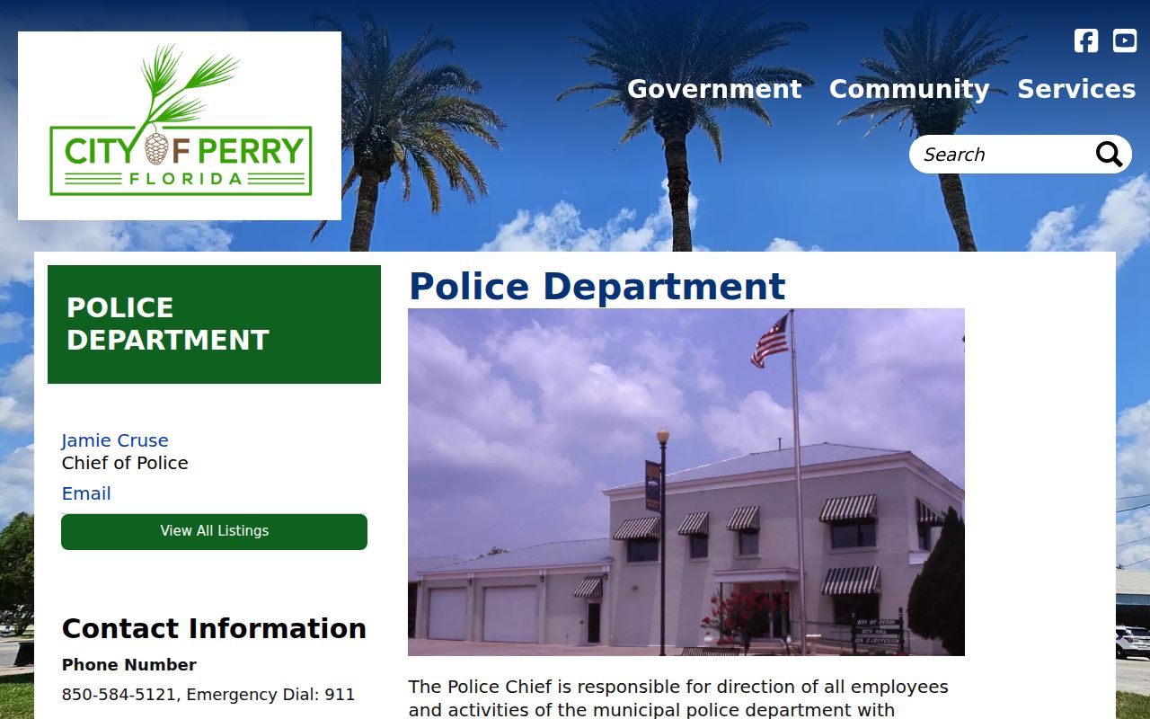 Official Perry Police Department page and contact information