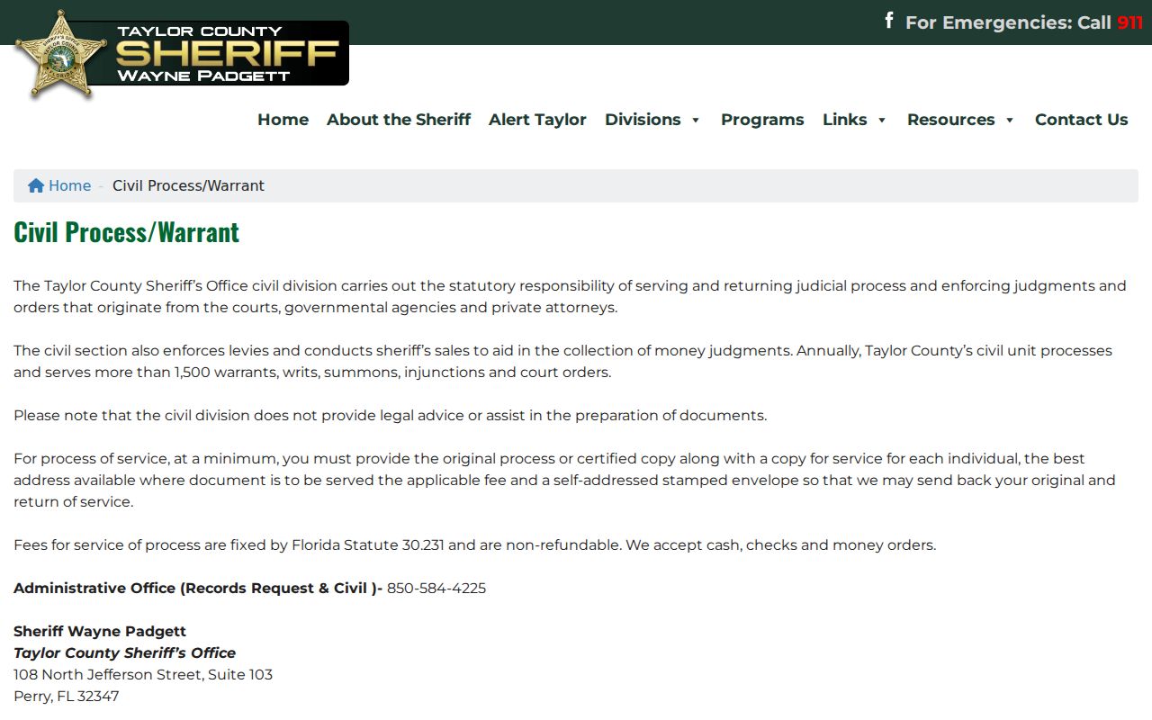 Taylor County arrest records warrant information page