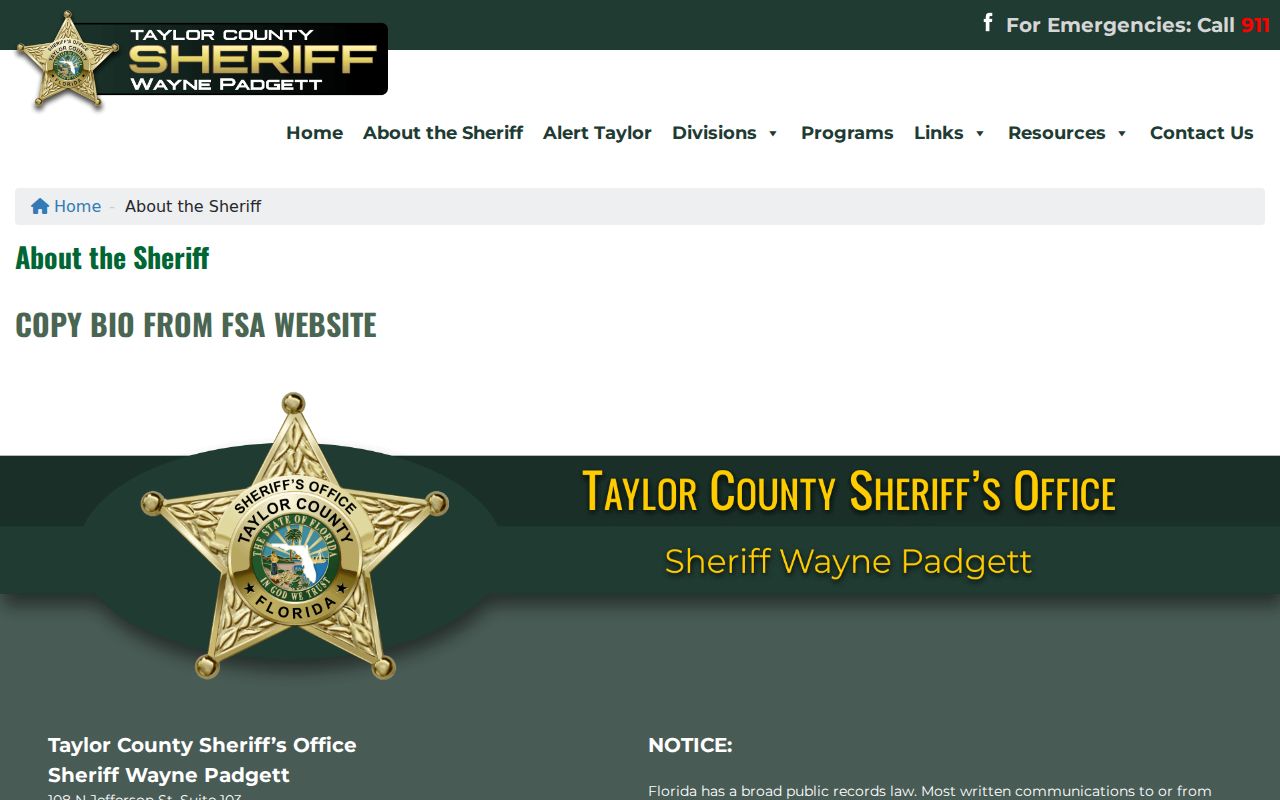 Taylor County arrest records sheriff office information