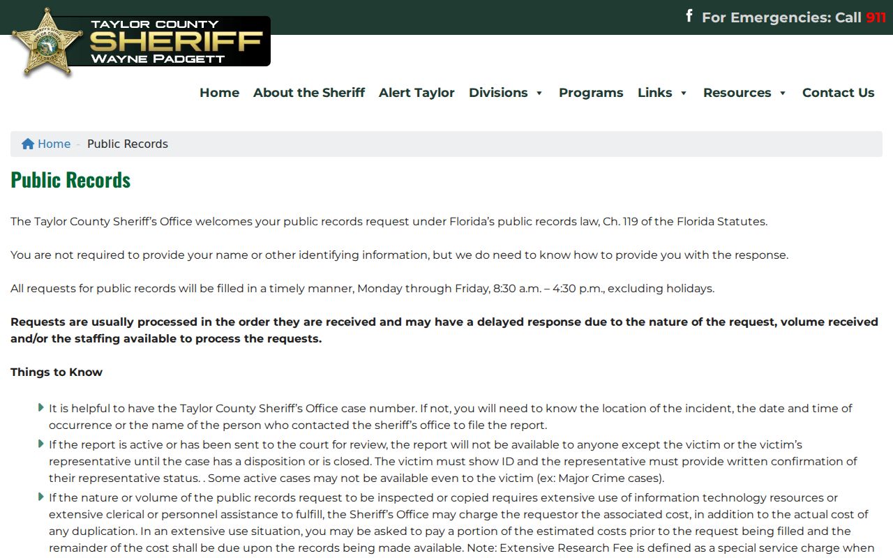 Taylor County arrest records public request channel